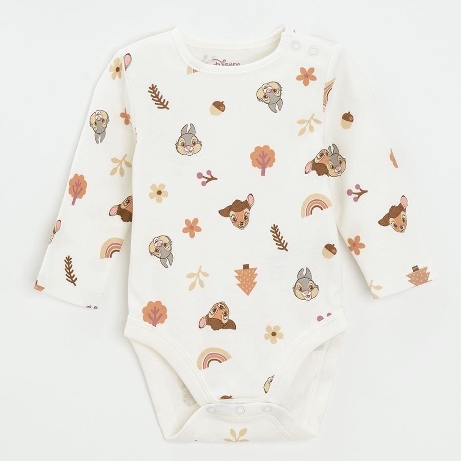 Bambie white and violet long sleeve bodysuits- 3 pack
