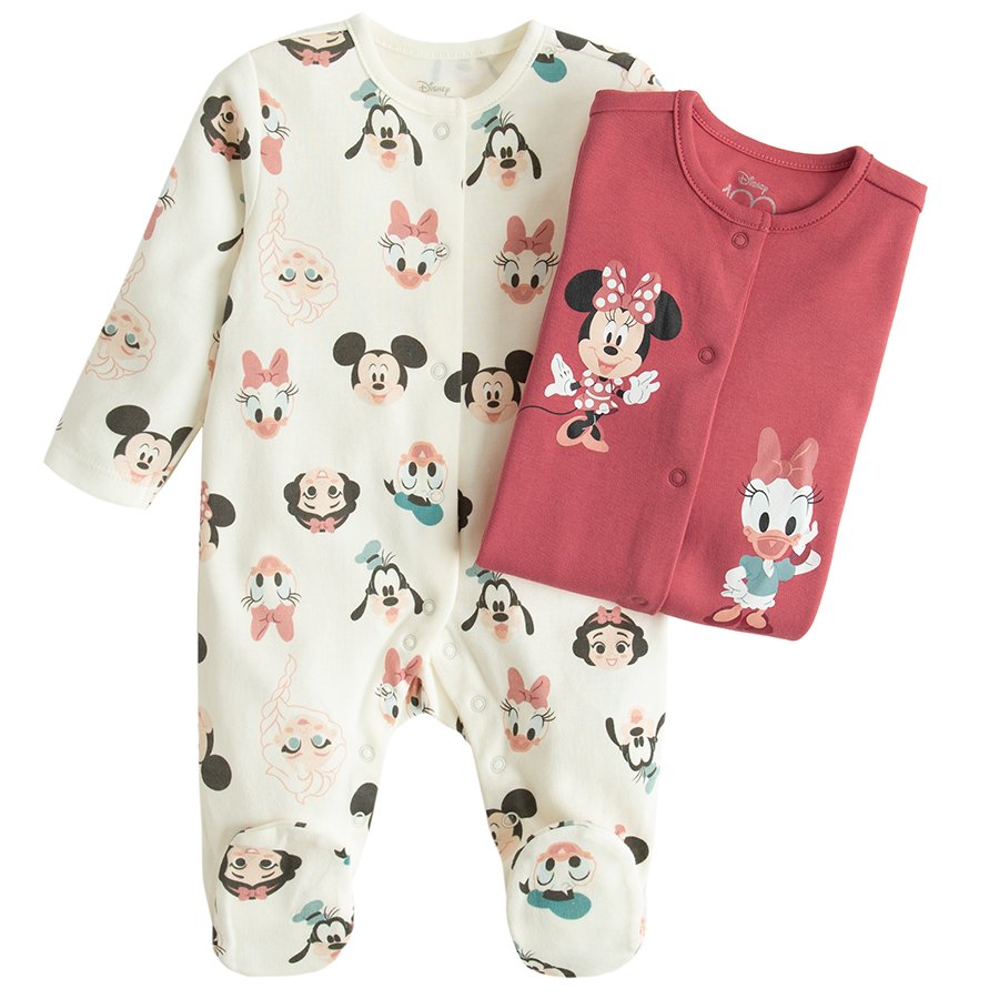 Φορμάκι ολόσωμο 2 τμχ εκρού και ροζ με στάμπα MINNIE MOUSE, DAISY DUCK, MICKEY MOUSE, DONALD και GOOFY