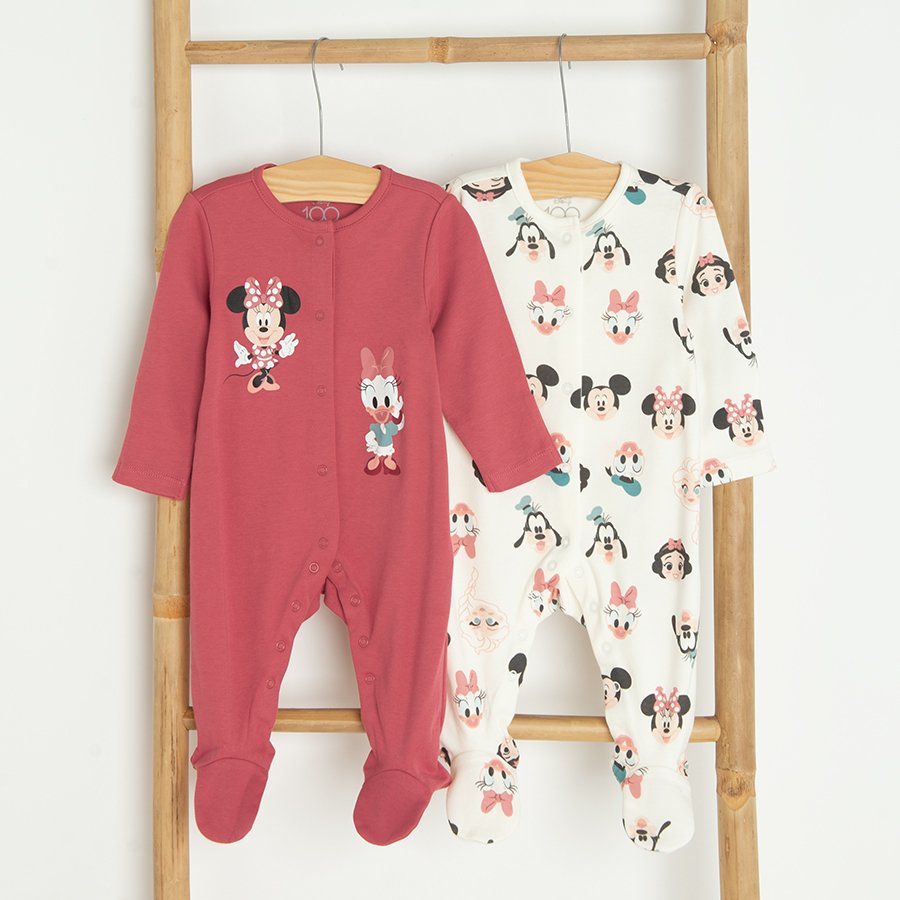 Φορμάκι ολόσωμο 2 τμχ εκρού και ροζ με στάμπα MINNIE MOUSE, DAISY DUCK, MICKEY MOUSE, DONALD και GOOFY