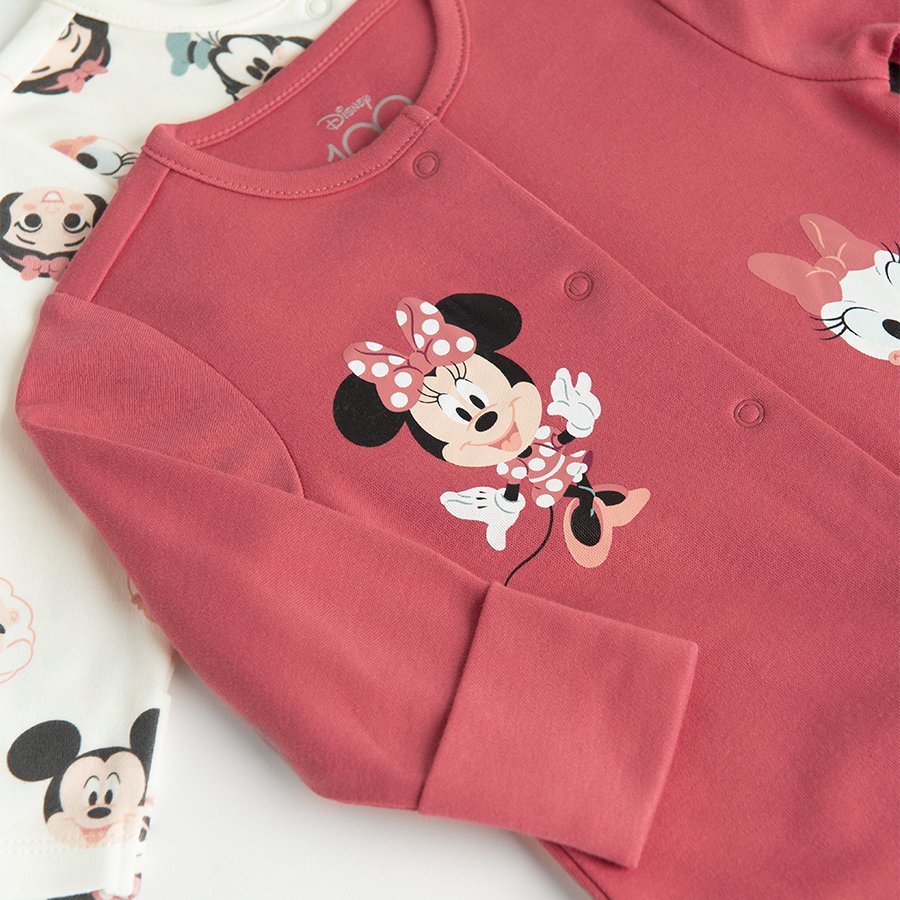 Φορμάκι ολόσωμο 2 τμχ εκρού και ροζ με στάμπα MINNIE MOUSE, DAISY DUCK, MICKEY MOUSE, DONALD και GOOFY