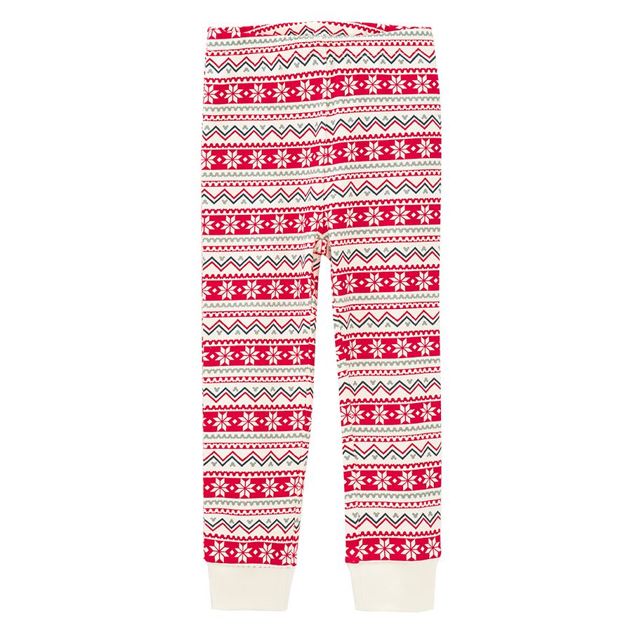 Πυτζάμες σετ μπλούζα μακρυμάνικη εκρού με στάμπα MINNIE MOUSE και παντελόνι κολάν κόκκινο με χριστουγεννιάτικα σχέδια