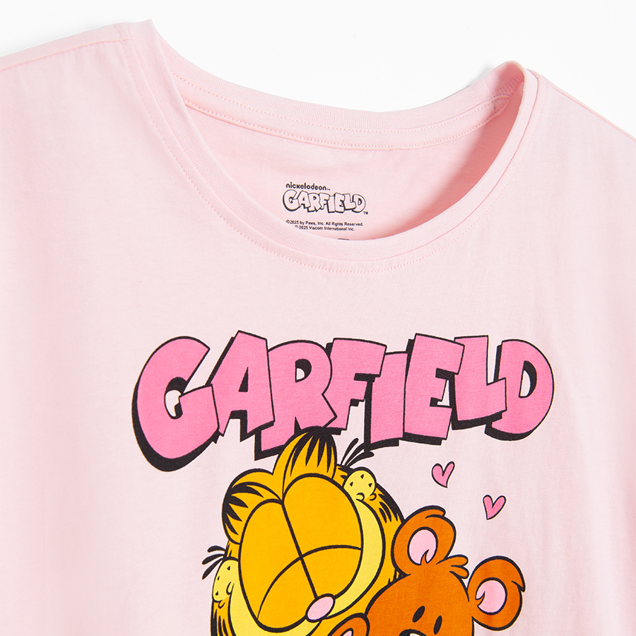 Πυτζάμα ροζ με στάμπα GARFIELD και καρό παντελόνι ροζ με λευκό