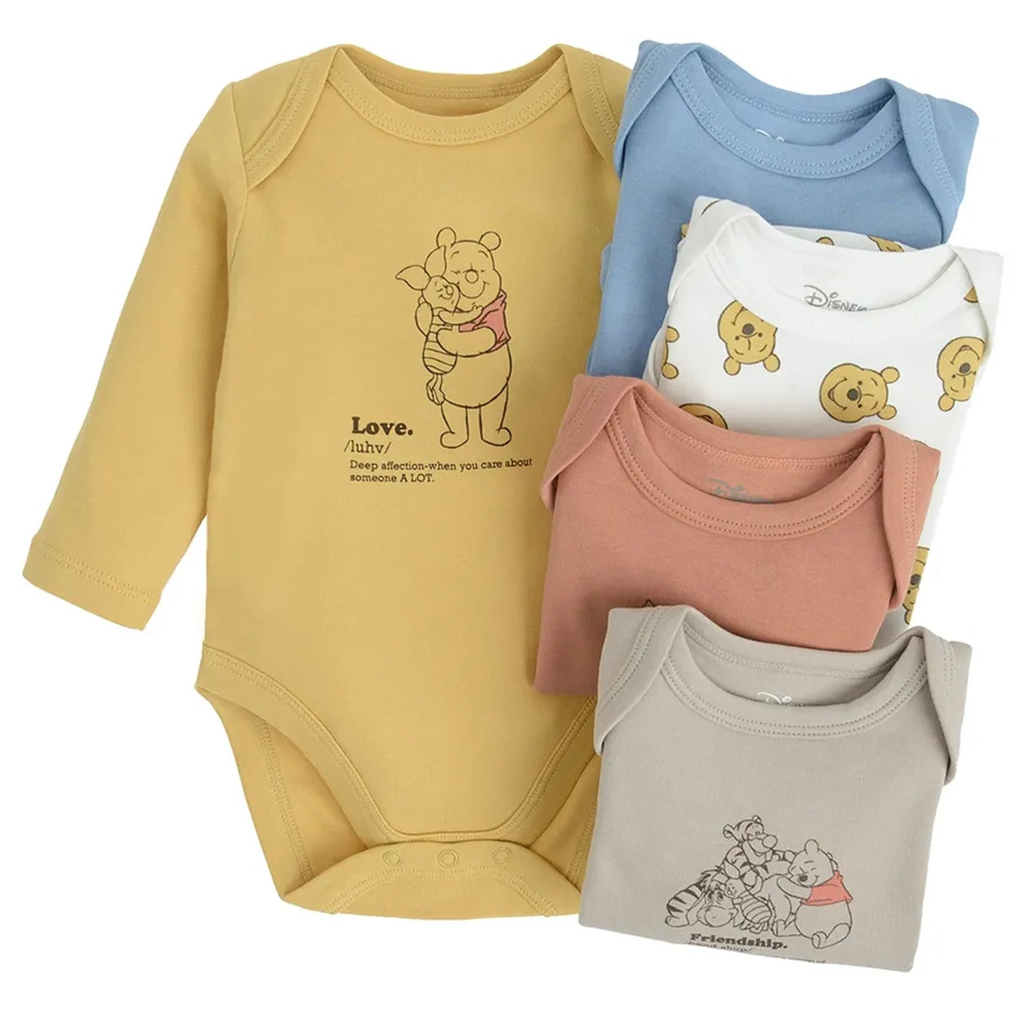 Winnie the Pooh long sleeve bodysuits- 5 pack