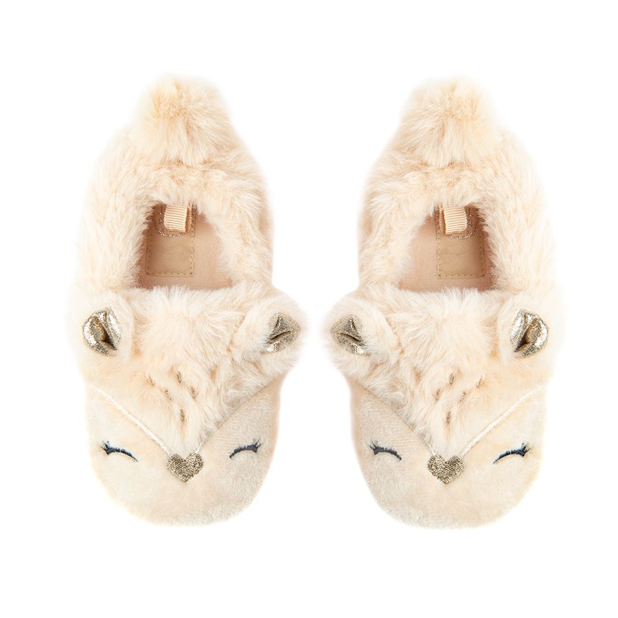 Beige fluufy sleepers with kitten pattern