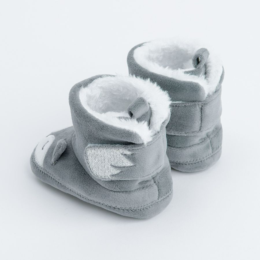 Grey newborn slippers with fox print