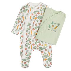 White and green footed sleepsuits- 2 pack