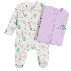 White and violet footed long sleeve sleepsuits- 2 pack